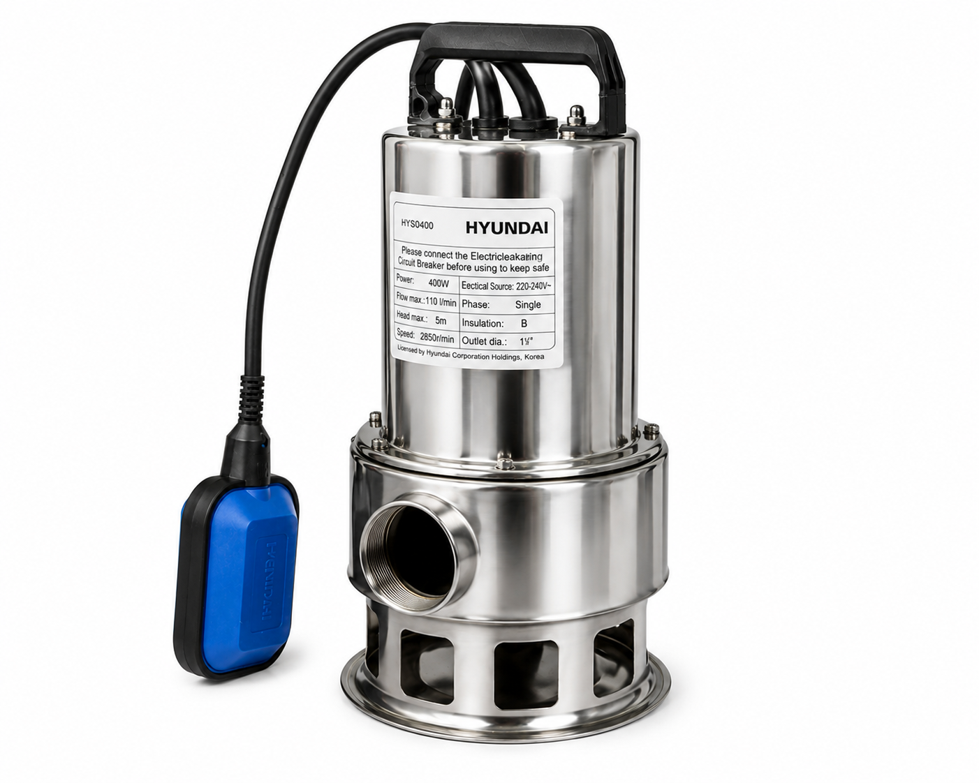 Bomba Sumergible Agua Limpia Hyundai 0,5HP 110 L/min 5m Cable 10m | 82HYSD400M