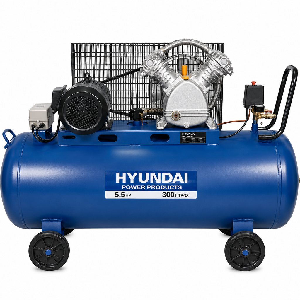 Compresor Hyundai Trifásico 5,5HP 300L 115psi Correa