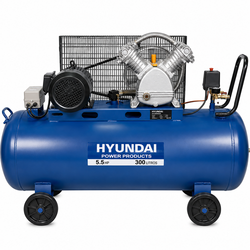 Compresor Hyundai Trifásico 5,5HP 300L 115psi Correa
