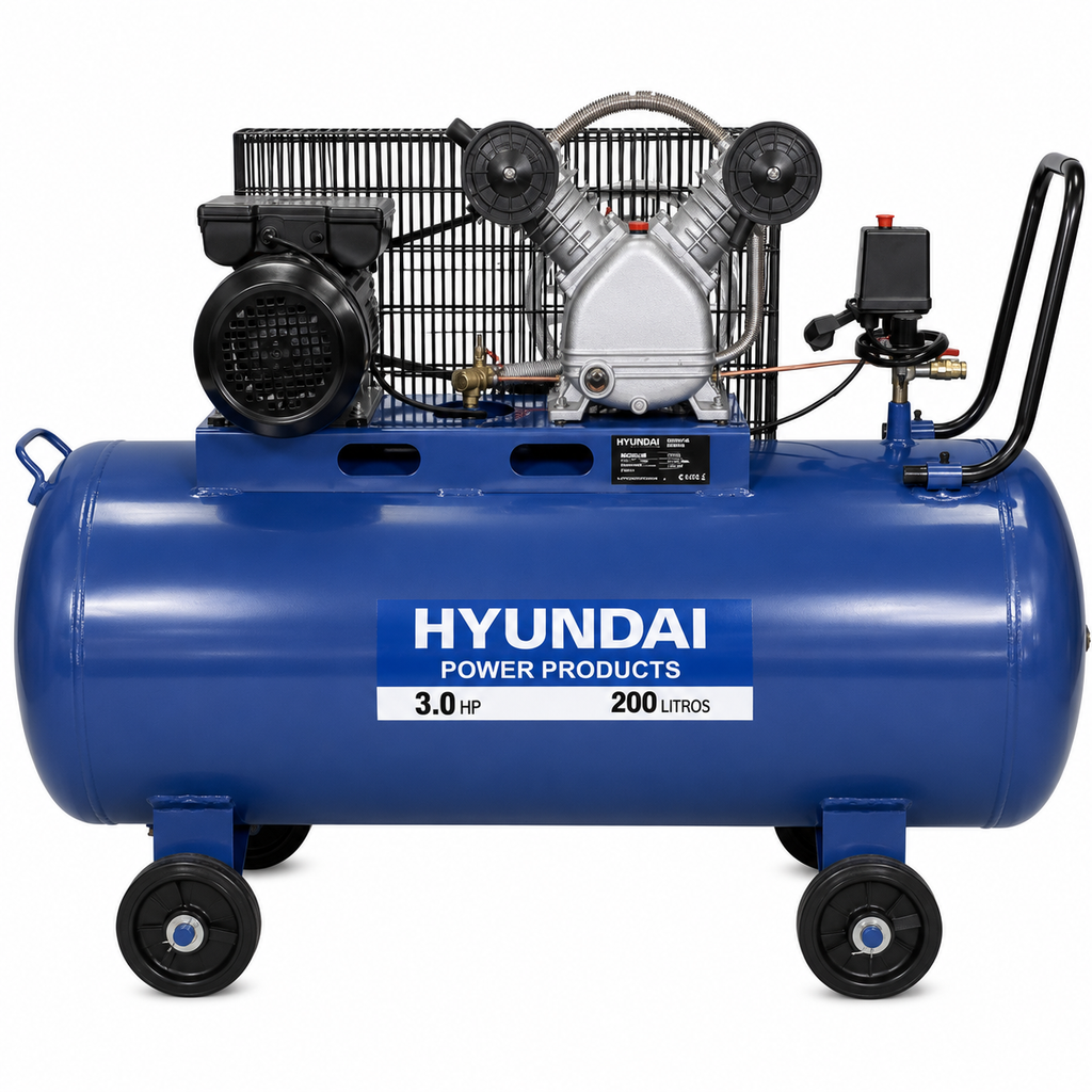 Compresor Hyundai Monofásico 3HP 200L 115psi Correa