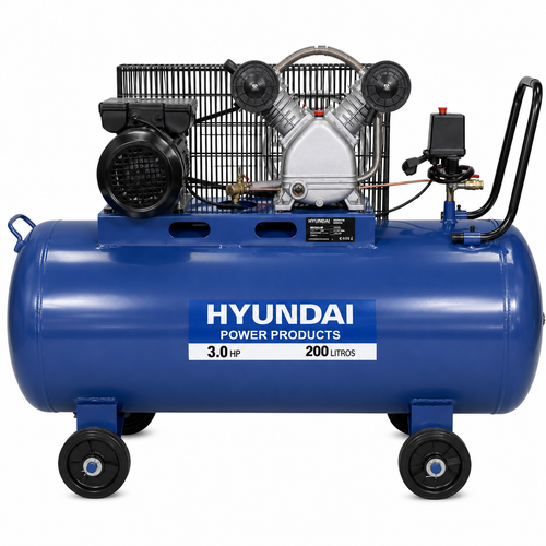 Compresor Hyundai Monofásico 3HP 200L 115psi Correa