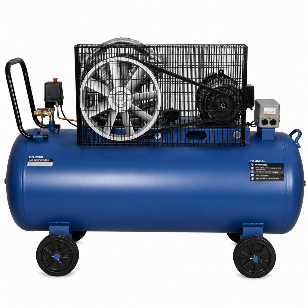 Compresor Hyundai Monofásico 3HP 200L 115psi Correa