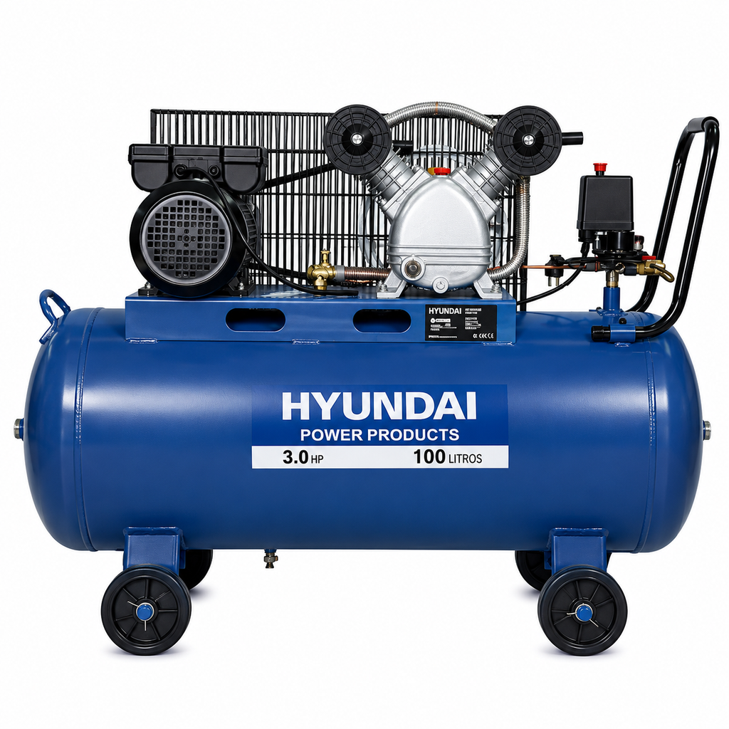 Compresor Hyundai Monofásico 3HP 100L 115psi Correa