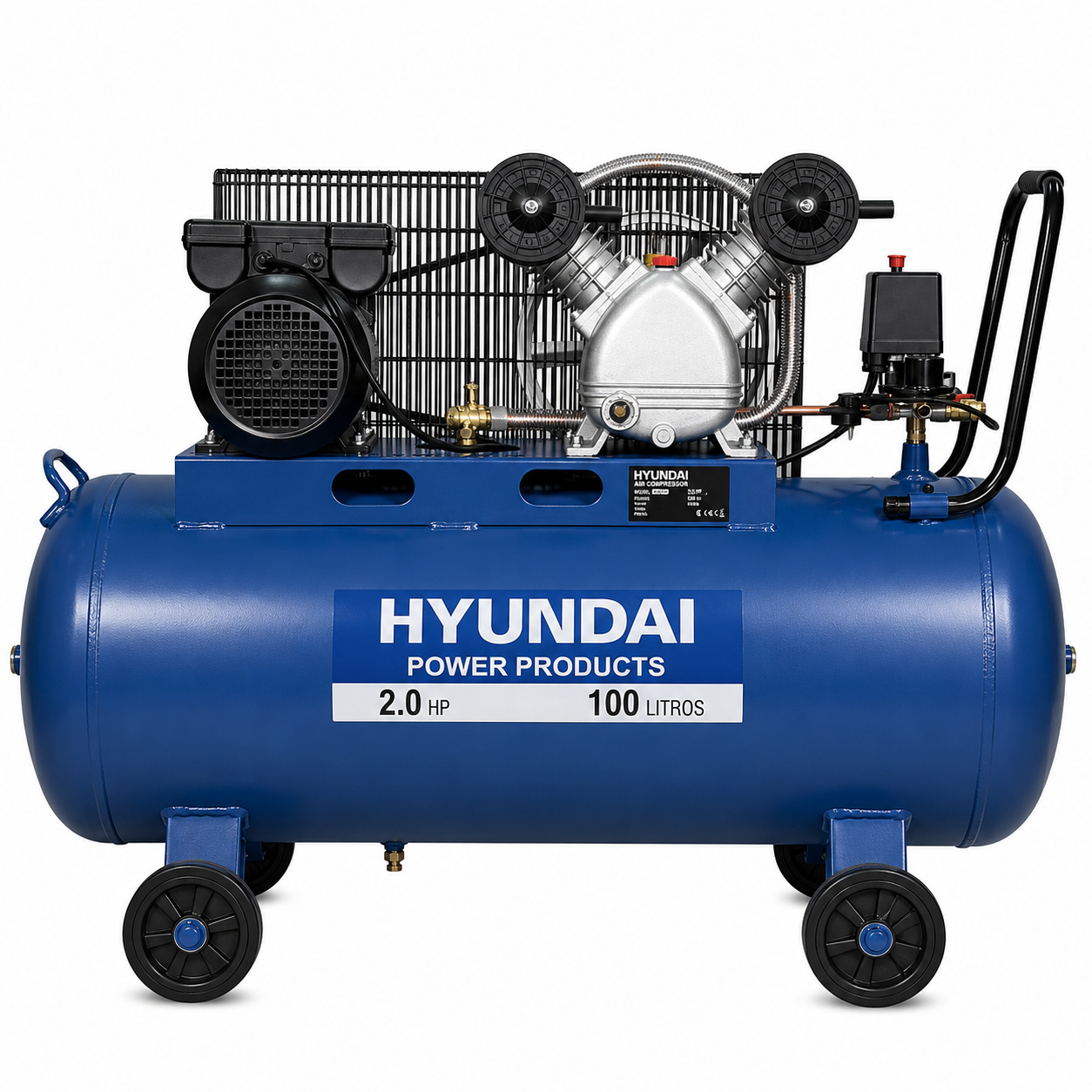 Compresor Hyundai Monofásico 2HP 100L 115psi Correa