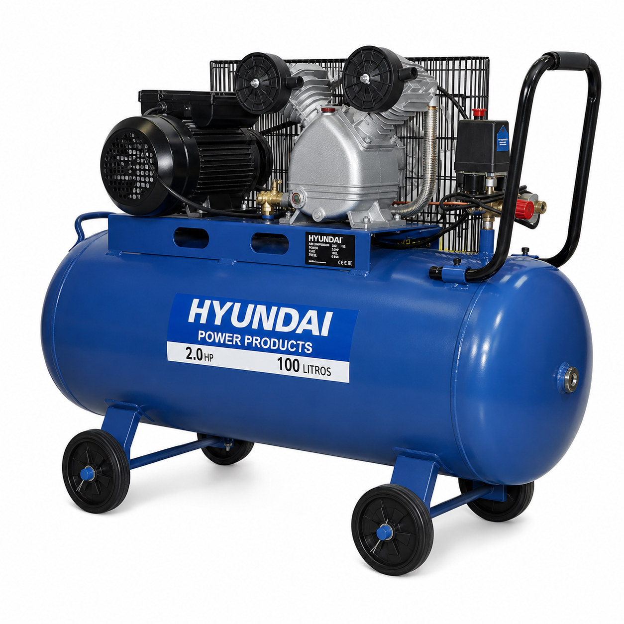 Compresor Hyundai Monofásico 2HP 100L 115psi Correa