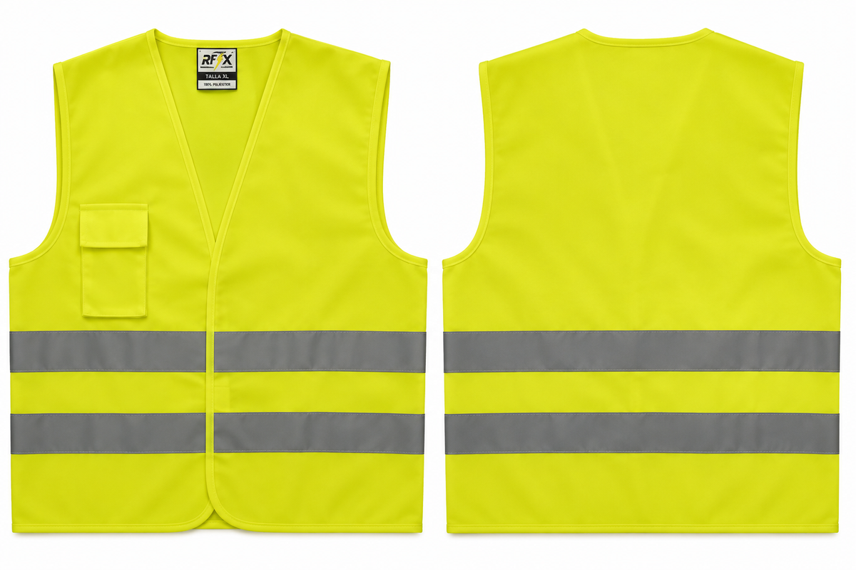 CHALECO REFLECTIVO AMARILLO 2 CINTAS CERTIFICADO CLASE II EN20471